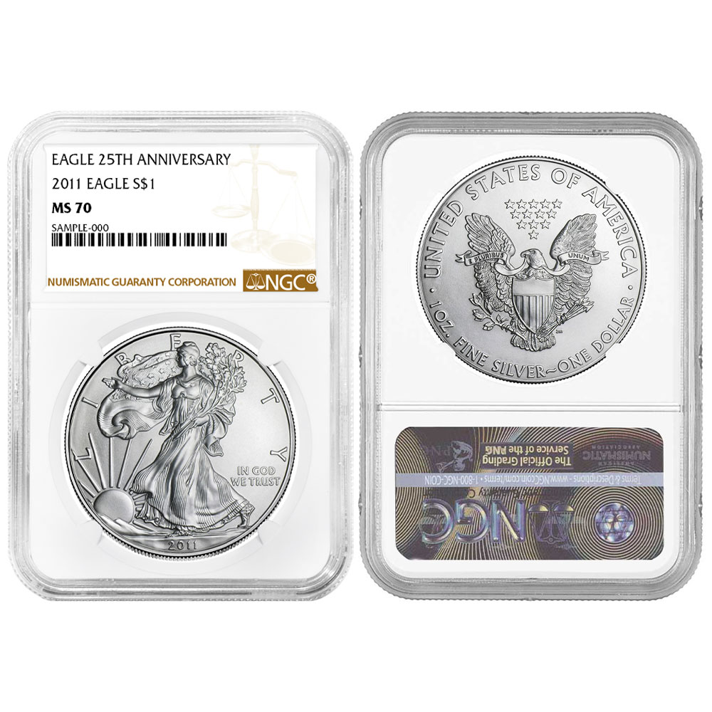 2011 $1 American Silver Eagle NGC MS70 Brown Label - Pinehurst Coins