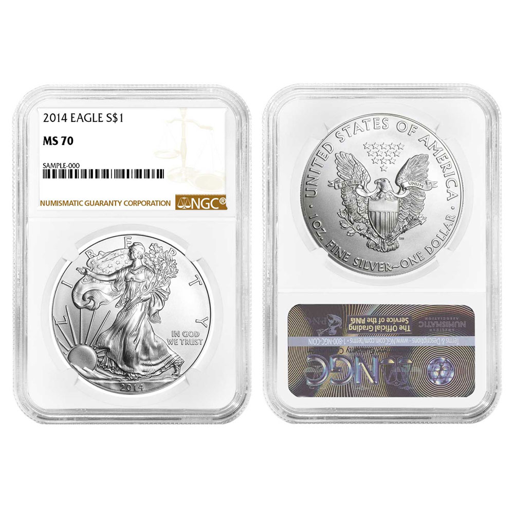 2014 $1 American Silver Eagle NGC MS70 Brown Label - Pinehurst Coins