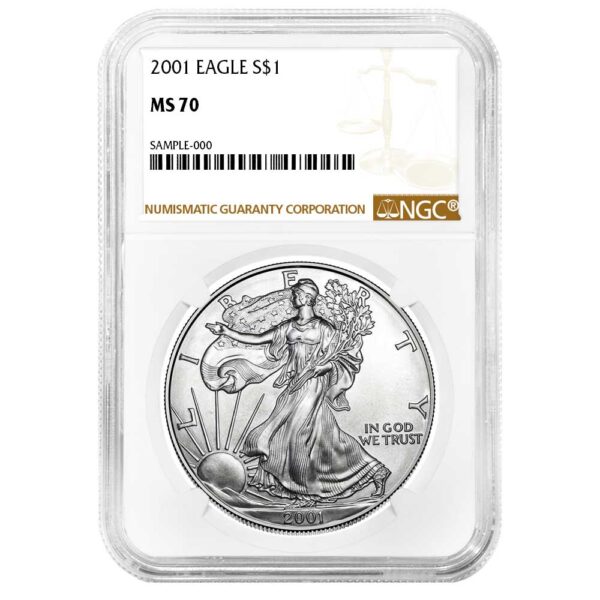 2001 $1 American Silver Eagle NGC MS70 Brown Label - Pinehurst Coins