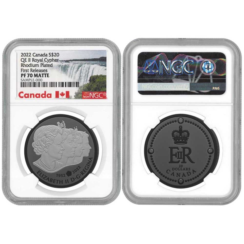 2022 カナダ 銀貨 ブラック ロジウム シルバー プルーフ NGC PF70 2022 Black Rhodium Silver Queen Elizabeth II Royal Cypher NGC