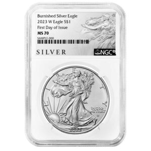 2023-W Burnished $1 American Silver Eagle NGC MS70 FDI ALS Label