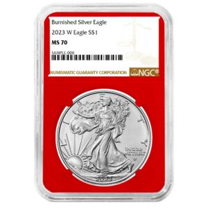 2023-W Burnished $1 American Silver Eagle NGC MS70 Brown Label Red Core