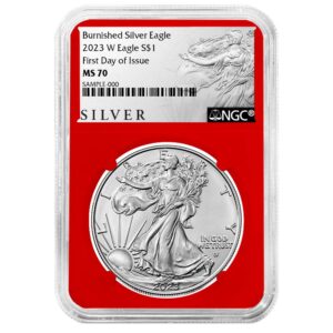 2023-W Burnished $1 American Silver Eagle NGC MS70 FDI ALS Label Red Core