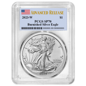 2023-W Burnished $1 American Silver Eagle PCGS SP70 AR Flag Label