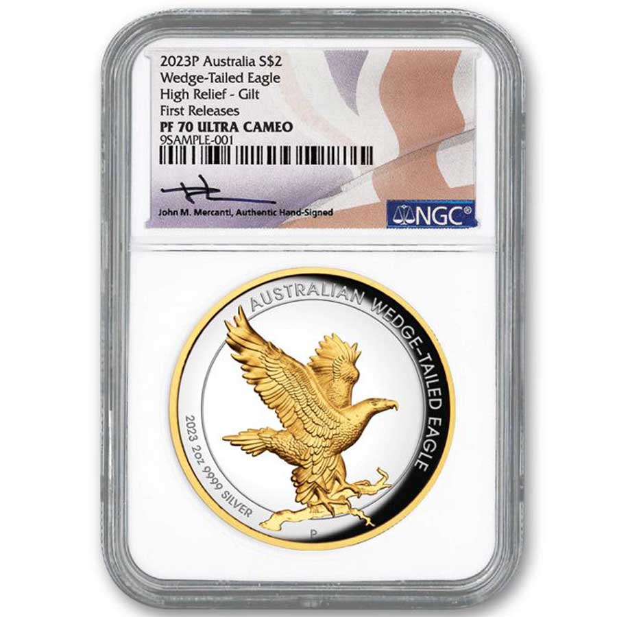 2023-P $2 Australian Silver Wedge Tailed Eagle 2 oz Gilded NGC