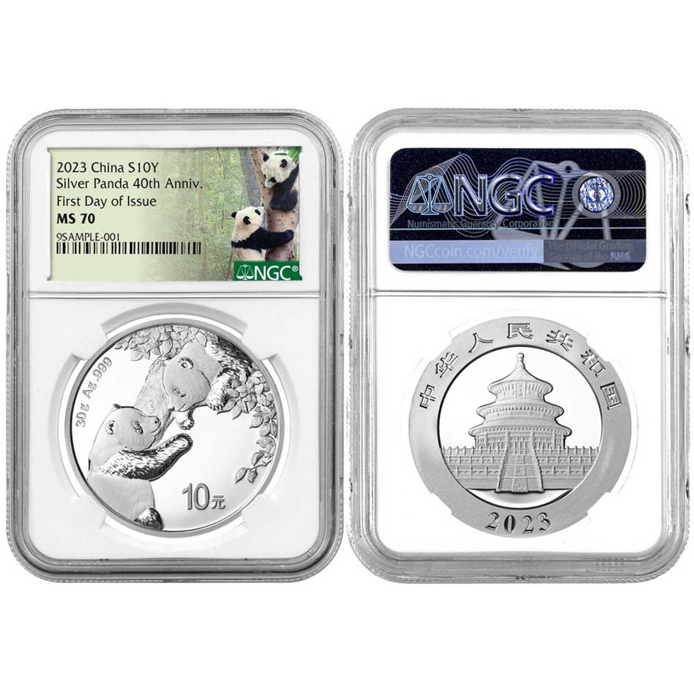 2023 10 Yuan Silver China Panda NGC MS70 FDI - Pinehurst Coins