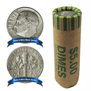 Roll of 50 - $5 Face Value Full Dates 90% Silver Roosevelt Dimes