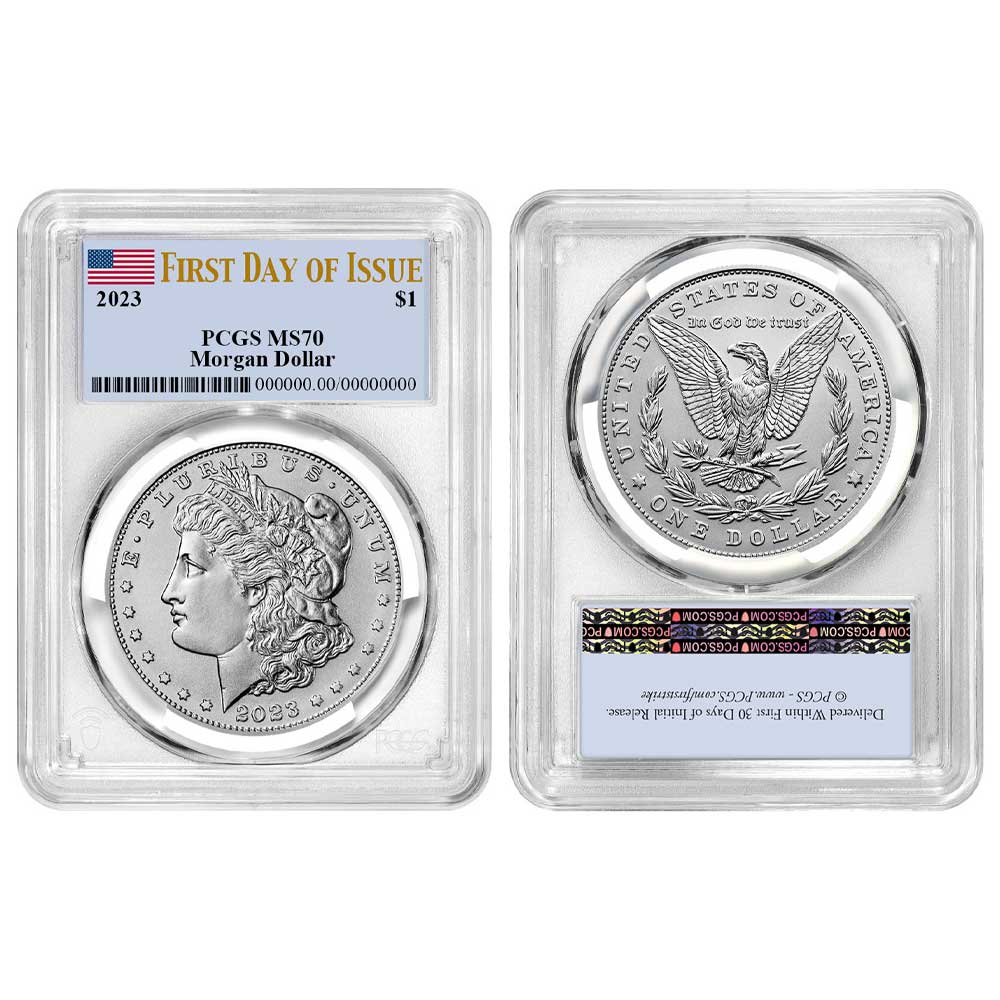 2023 $1 Morgan Silver Dollar PCGS MS70 FDOI Flag Label - Pinehurst