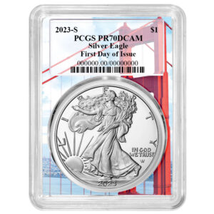 2023-S Proof $1 American Silver Eagle PCGS PR70DCAM FDOI Golden Gate Bridge Frame