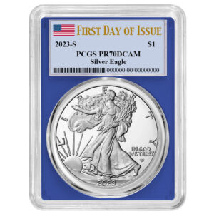 2023-S Proof $1 American Silver Eagle PCGS PR70DCAM FDOI Flag Label Blue Frame