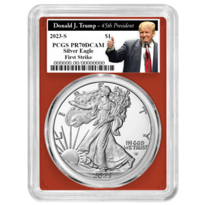 2023-S Proof $1 American Silver Eagle PCGS PR70DCAM FS Trump 45th President Label Red Frame