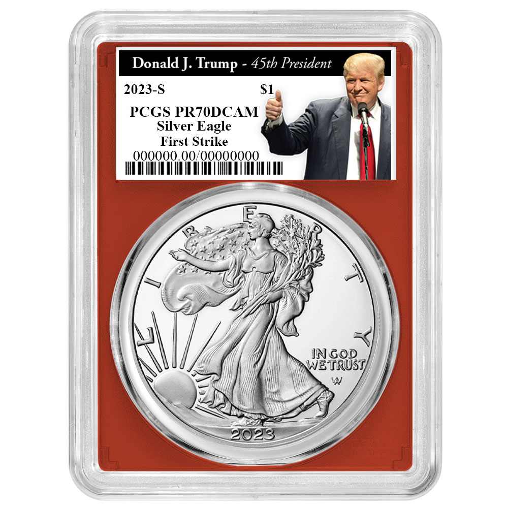 2023-S Proof $1 American Silver Eagle PCGS PR70DCAM FS Trump 45th President Label Red Frame