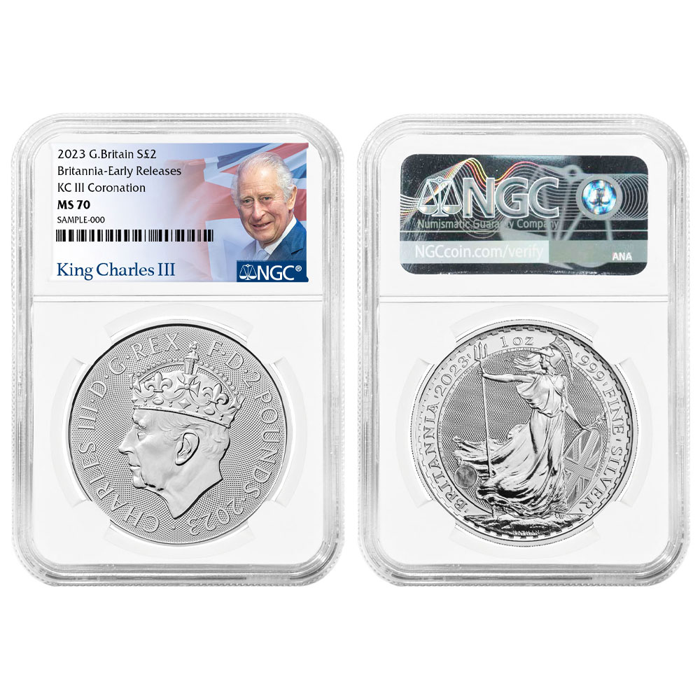 2023 U.K. 2 Pound Silver King Charles Britannia Coronation NGC
