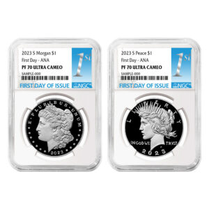 2023-S Proof $1 Morgan and Peace Silver Dollar 2pc Set NGC PF70UC FDI First Label ANA Release