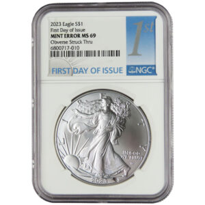 2023 $1 American Silver Eagle NGC MS69 FDI Mint Error Obverse Struck Thru