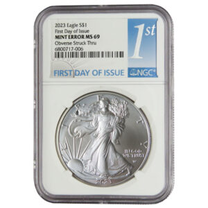 2023 $1 American Silver Eagle NGC MS69 FDI Mint Error Obverse Struck Thru