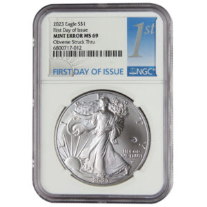 2023 $1 American Silver Eagle NGC MS69 FDI Mint Error Obverse Struck Thru