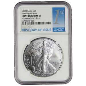 2023 $1 American Silver Eagle NGC MS69 FDI Mint Error Obverse Struck Thru
