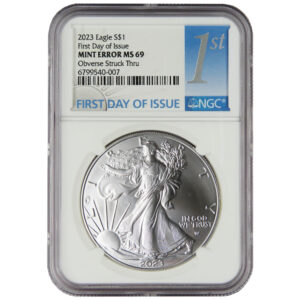 2023 $1 American Silver Eagle NGC MS69 FDI Mint Error Obverse Struck Thru
