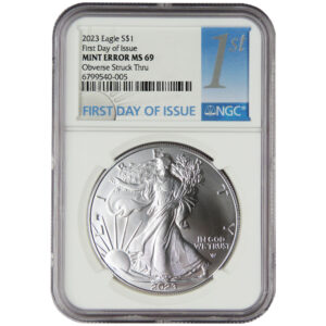2023 $1 American Silver Eagle NGC MS69 FDI Mint Error Obverse Struck Thru