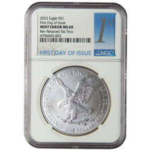 2023 $1 American Silver Eagle NGC MS69 FDI Mint Error Reverse Retained Struck Thru