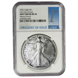 2023 $1 American Silver Eagle NGC MS69 FDI Mint Error Weakly Struck