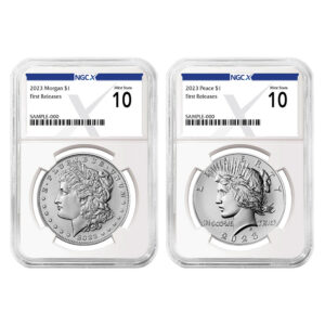 2023 $1 Morgan and Peace Silver Dollar 2pc Set NGCX MS10 FR X Label