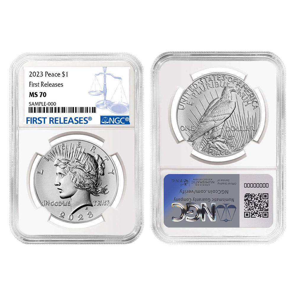 2023 $1 Morgan and Peace Silver Dollar 2pc Set NGC MS70 FR Blue