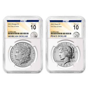 2023 $1 Morgan and Peace Silver Dollar 2pc Set NGCX MS10 FDI Morgan & Peace X Label