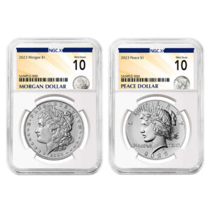 2023 $1 Morgan and Peace Silver Dollar 2pc Set NGCX MS10 Morgan & Peace X Label