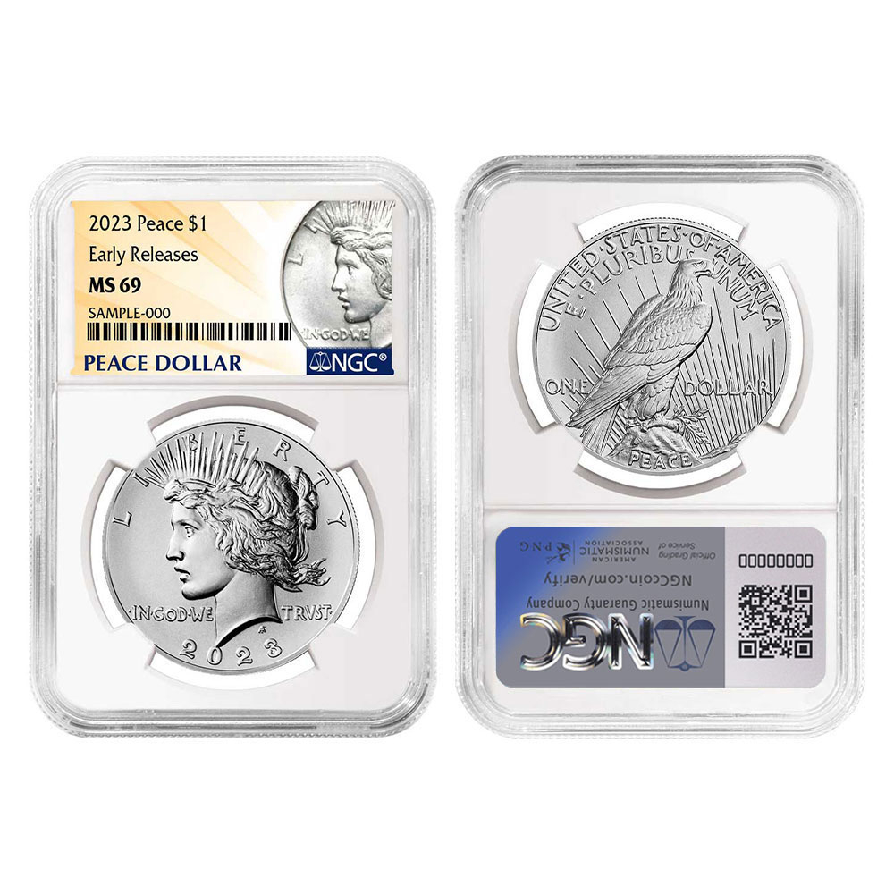 2023 $1 Morgan and Peace Silver Dollar 2pc Set NGC MS69 ER Morgan