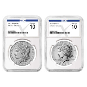 2023 $1 Morgan and Peace Silver Dollar 2pc Set NGCX MS10 AR X Label