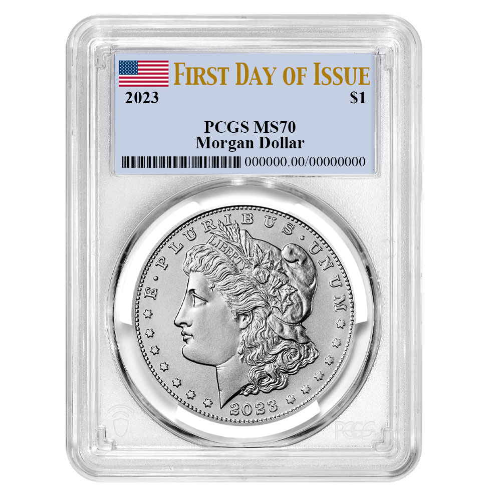 2023 $1 Morgan Silver Dollar PCGS MS70 FDOI Flag Label - Pinehurst