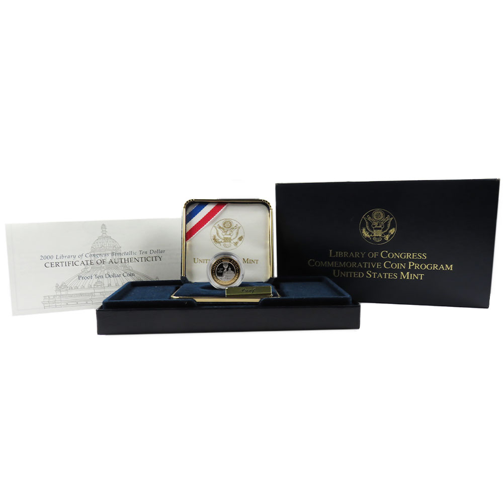2000-W Proof $10 Bimetallic Library of Congress Box OGP & COA