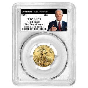 2023 $10 American Gold Eagle 1/4 oz PCGS MS70 FDOI Biden 46th President Label