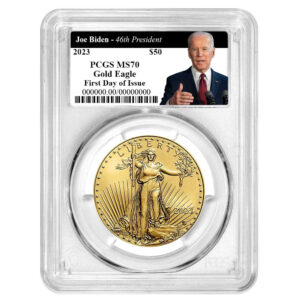 2023 $50 American Gold Eagle 1 oz PCGS MS70 FDOI Biden 46th President Label