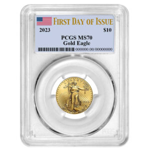 2023 $10 American Gold Eagle 1/4 oz PCGS MS70 FDOI Flag Label