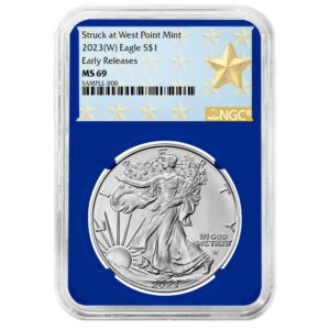 2023 (W) $1 American Silver Eagle NGC MS69 ER West Point Star Label Blue Core