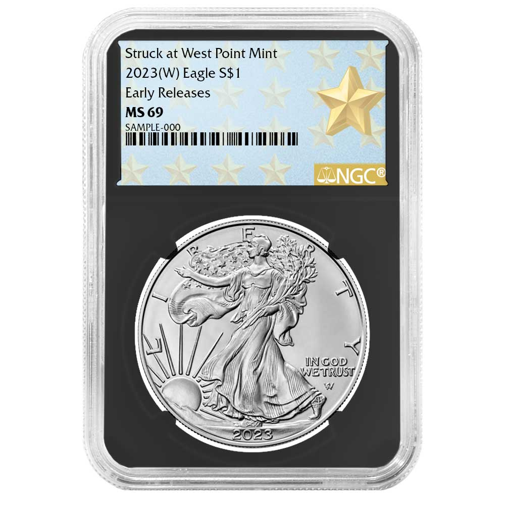 2023 (W) $1 American Silver Eagle NGC MS69 ER West Point Star Label Retro Core