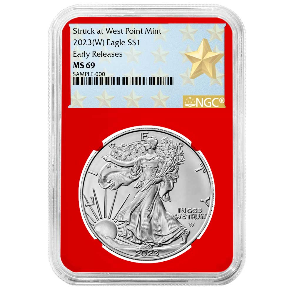 2023 (W) $1 American Silver Eagle NGC MS69 ER West Point Star Label Red Core