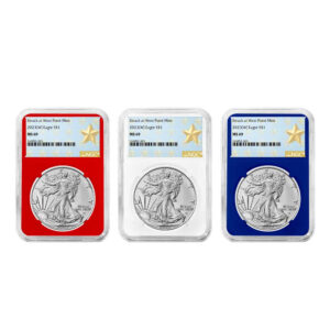 2023 (W) $1 American Silver Eagle 3pc Set NGC MS69 West Point Star Label Red White Blue