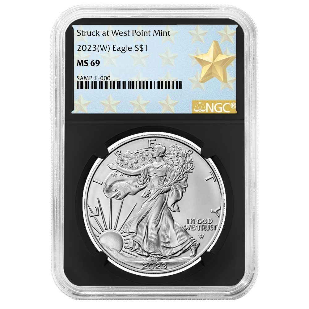 2023 (W) $1 American Silver Eagle NGC MS69 West Point Star Label Retro Core