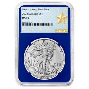 2023 (W) $1 American Silver Eagle NGC MS69 West Point Star Label Blue Core