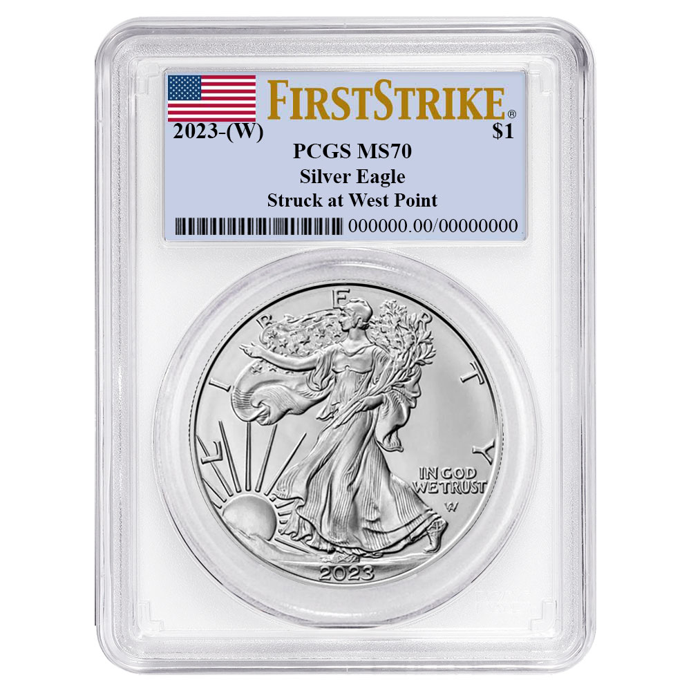 2023 (W) $1 American Silver Eagle PCGS MS70 FS Flag Label White Frame