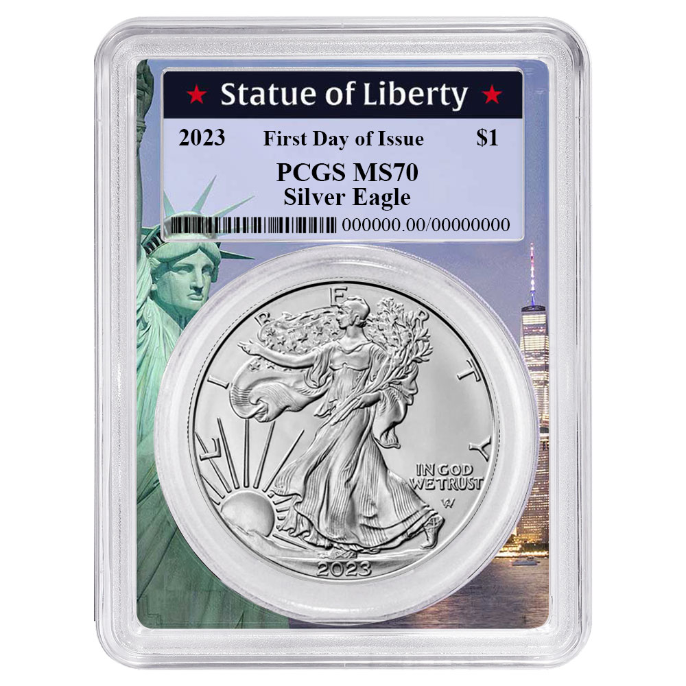 2023 $1 American Silver Eagle PCGS MS70 FDOI Statue of Liberty Frame -  Pinehurst Coins