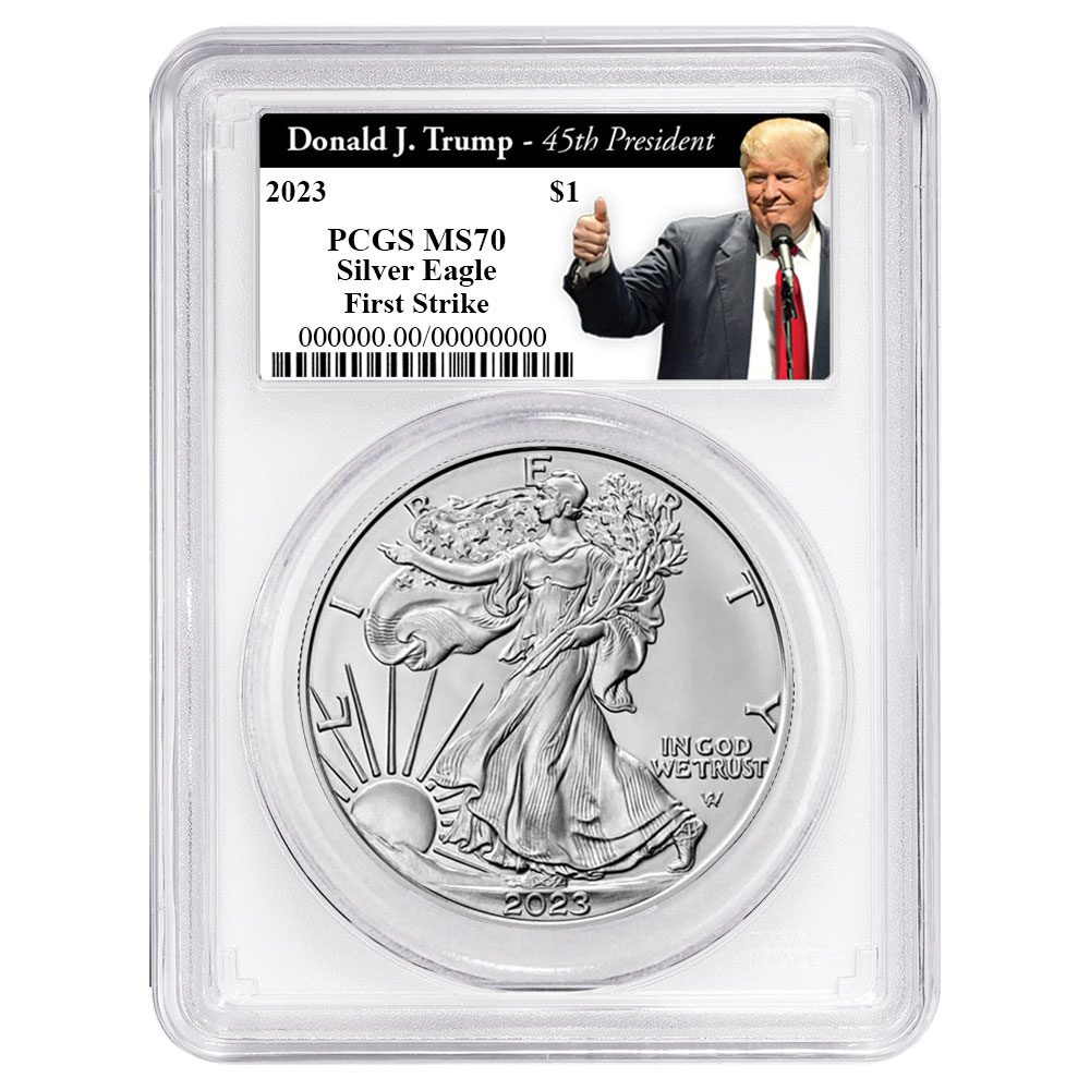 2023 $1 American Silver Eagle 3pc Set PCGS MS70 FS Trump 45th Red