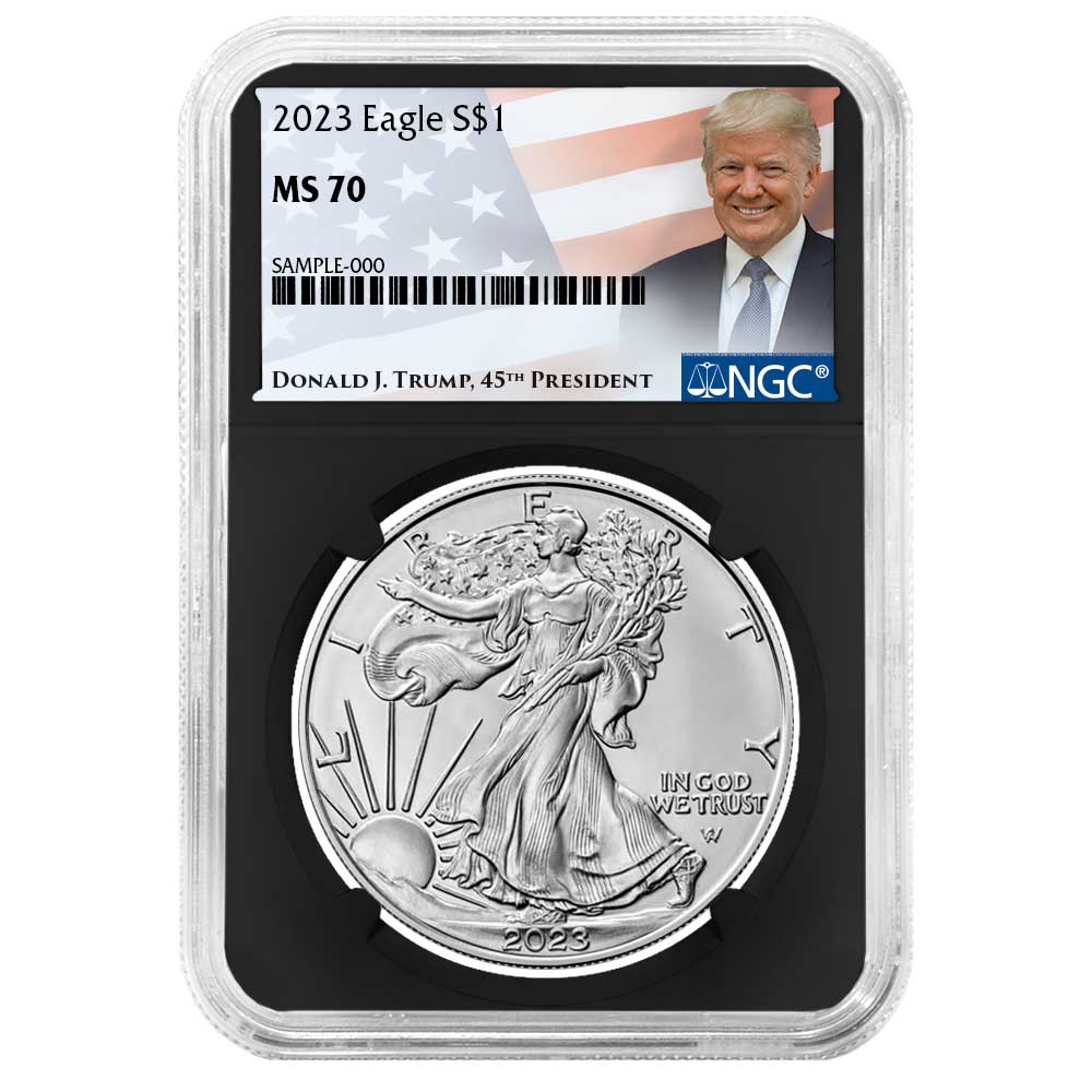 2023 $1 American Silver Eagle NGC MS70 Trump Label Retro Core