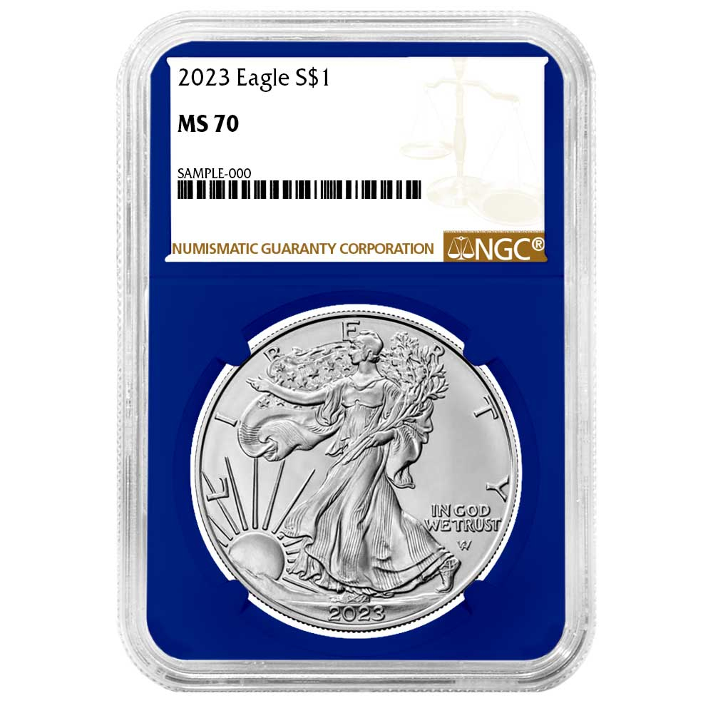 2023 $1 American Silver Eagle NGC MS70 Brown Label Blue Core