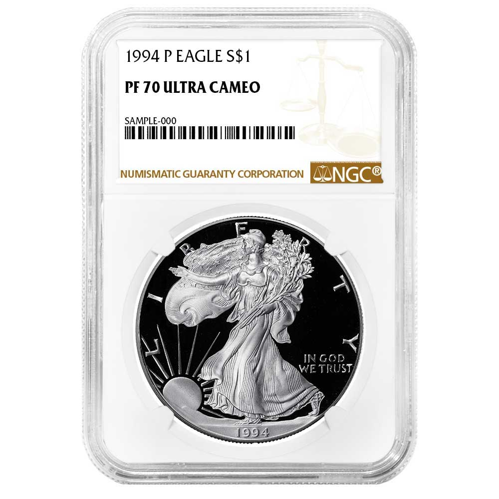 1994-P Proof $1 American Silver Eagle NGC PF70UC Brown Label