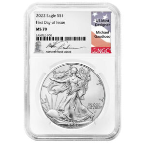 2022 $1 American Silver Eagle NGC MS70 FDI Michael Gaudioso Flag Label